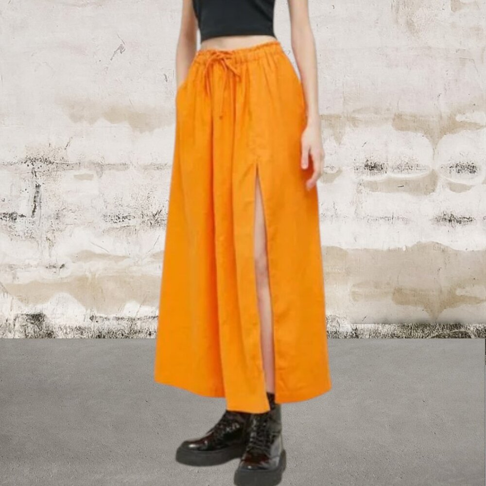 Abercrombie & Fitch Orange Midi A-Line Skirt with Pockets Size Small